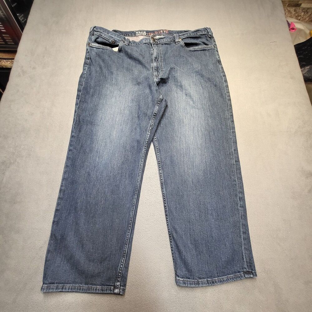 True Nation Jeans Mens 42x26 Blue Relaxed Fit Straight Leg Distressed Denim